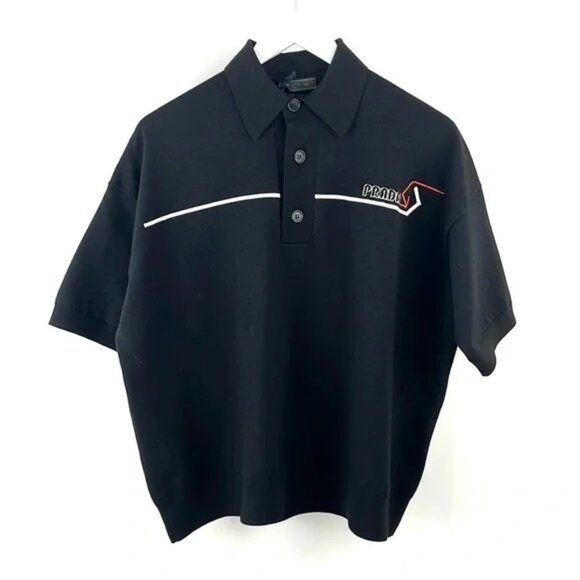 Prada AW/18 Nero Logo Oversized Knit Polo - Picture 1 of 12